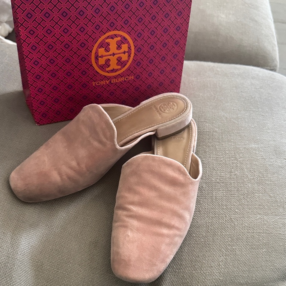 Tory Burch Pink Blush Velvet Slip On Shoes.
